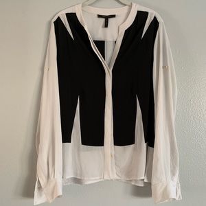 BCBG Black and White Button Down Blouse